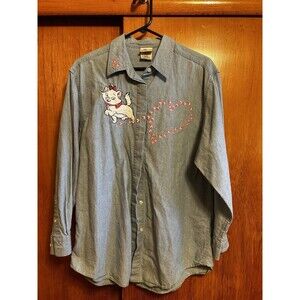 2000s Y2K Women’s M Disney Marie Embroidered Chambray Shirt, Oversized Aristocat